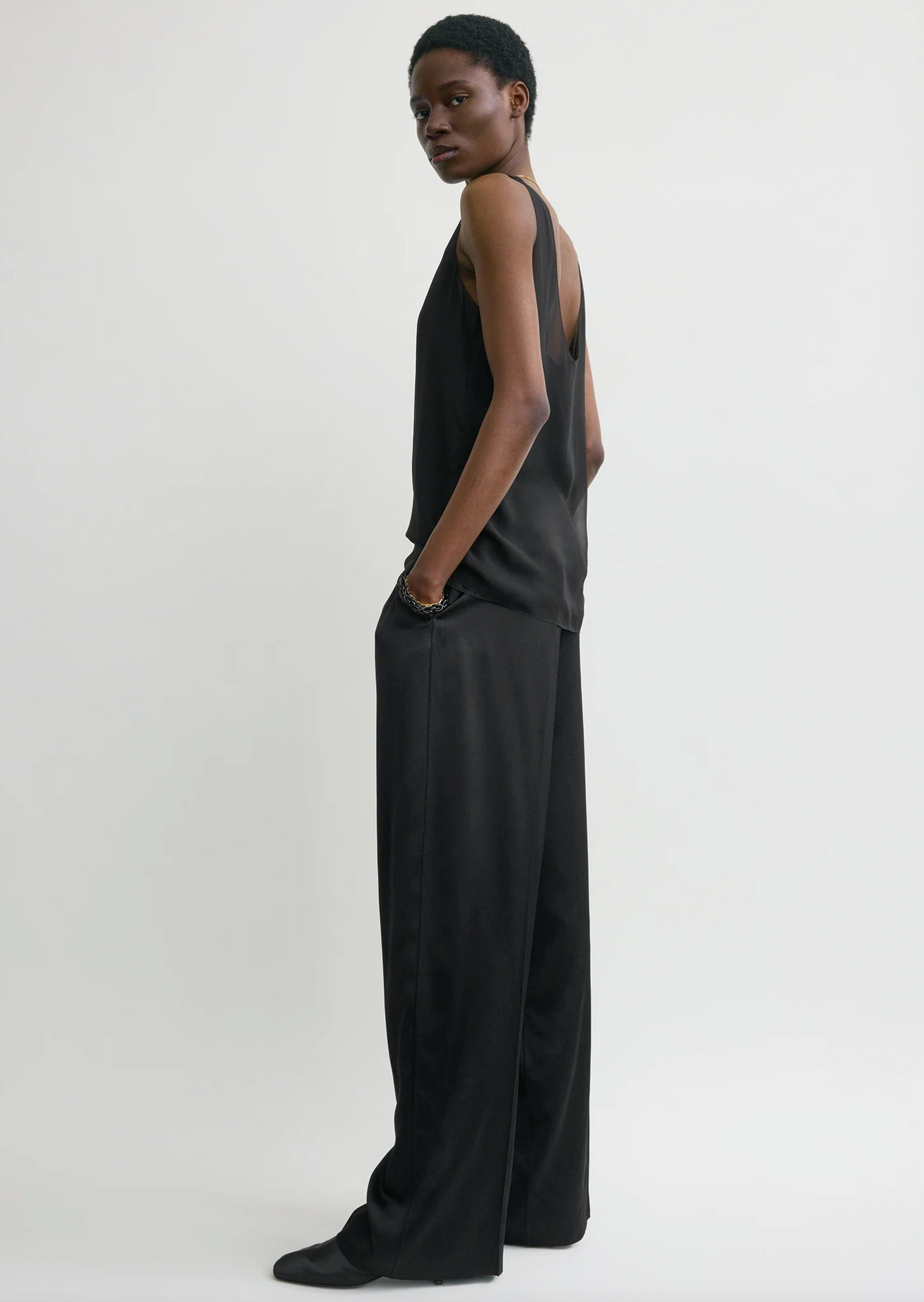 Chiffon Slip Top Black