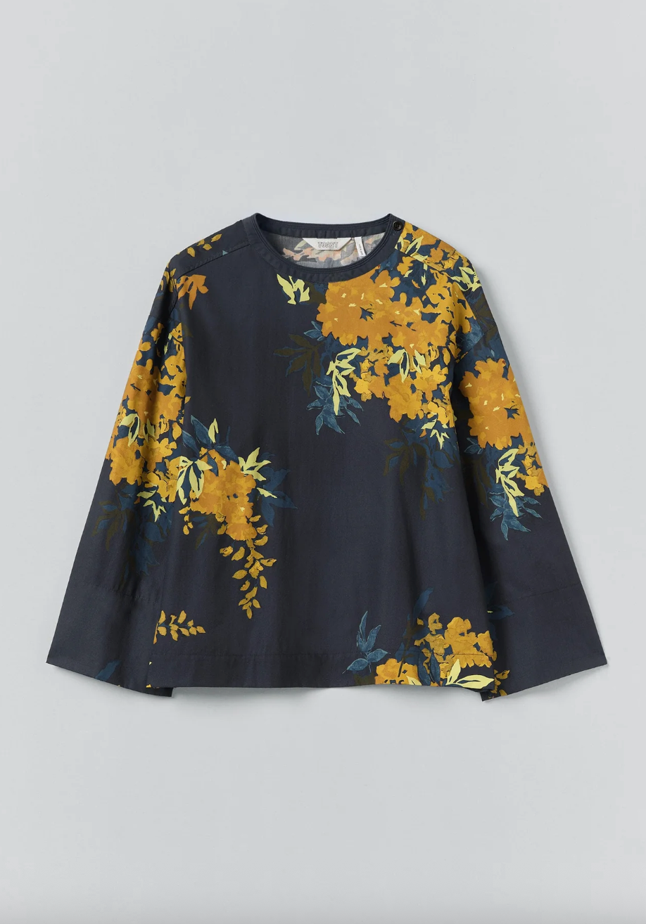 Botanical Shadow Print Top Shadow Blue
