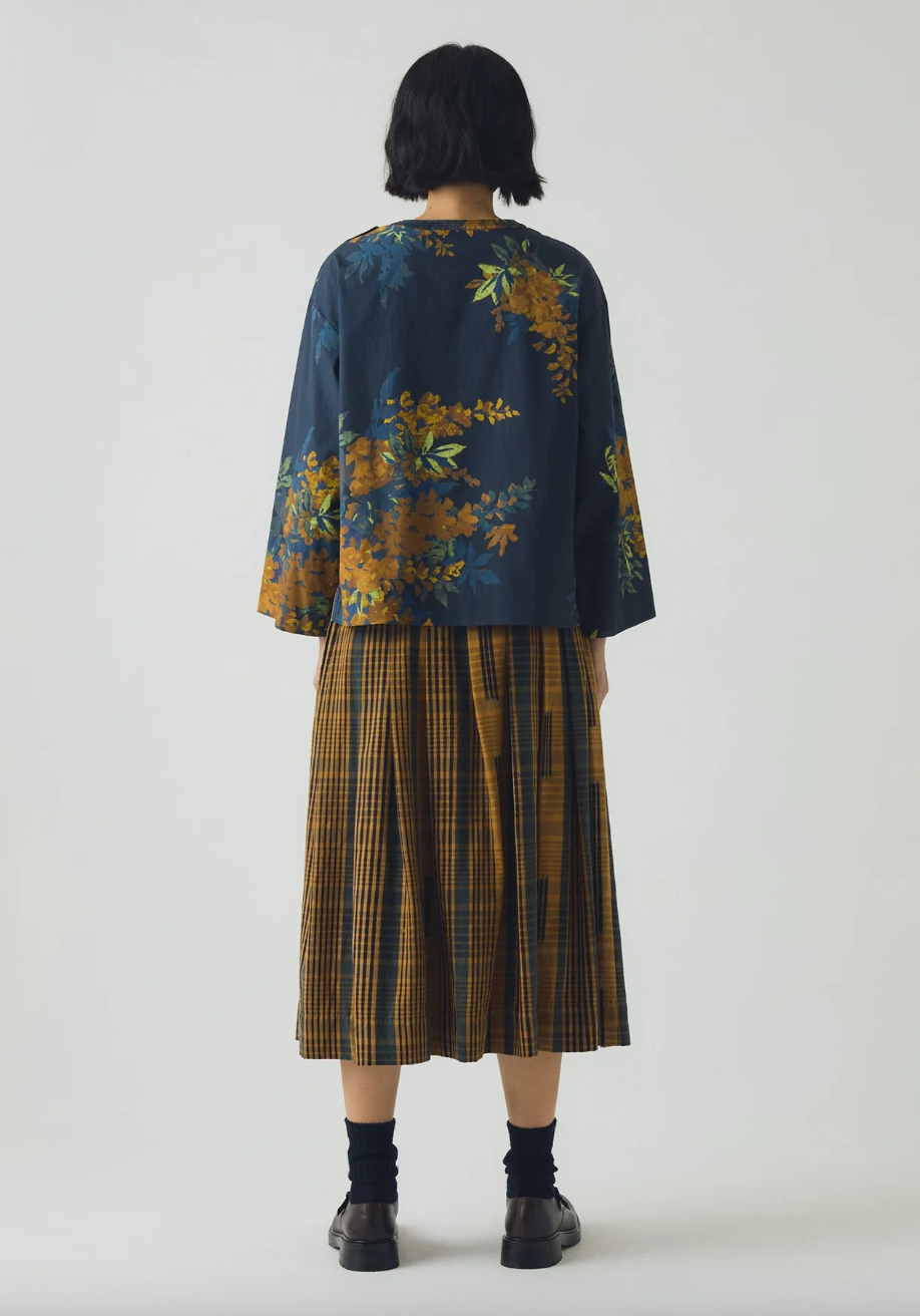 Botanical Shadow Print Top Shadow Blue