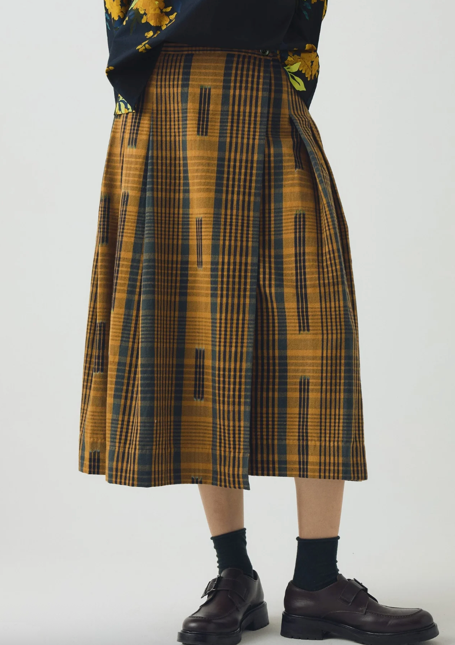 Space Dyed Check Wrap Skirt