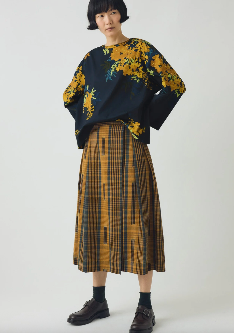 Space Dyed Check Wrap Skirt