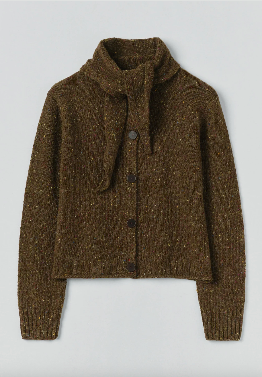 Donegal Merino Neckerchief Cardigan Darkest Olive