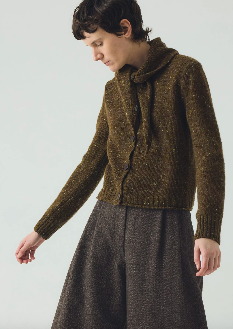 Donegal Merino Neckerchief Cardigan Darkest Olive
