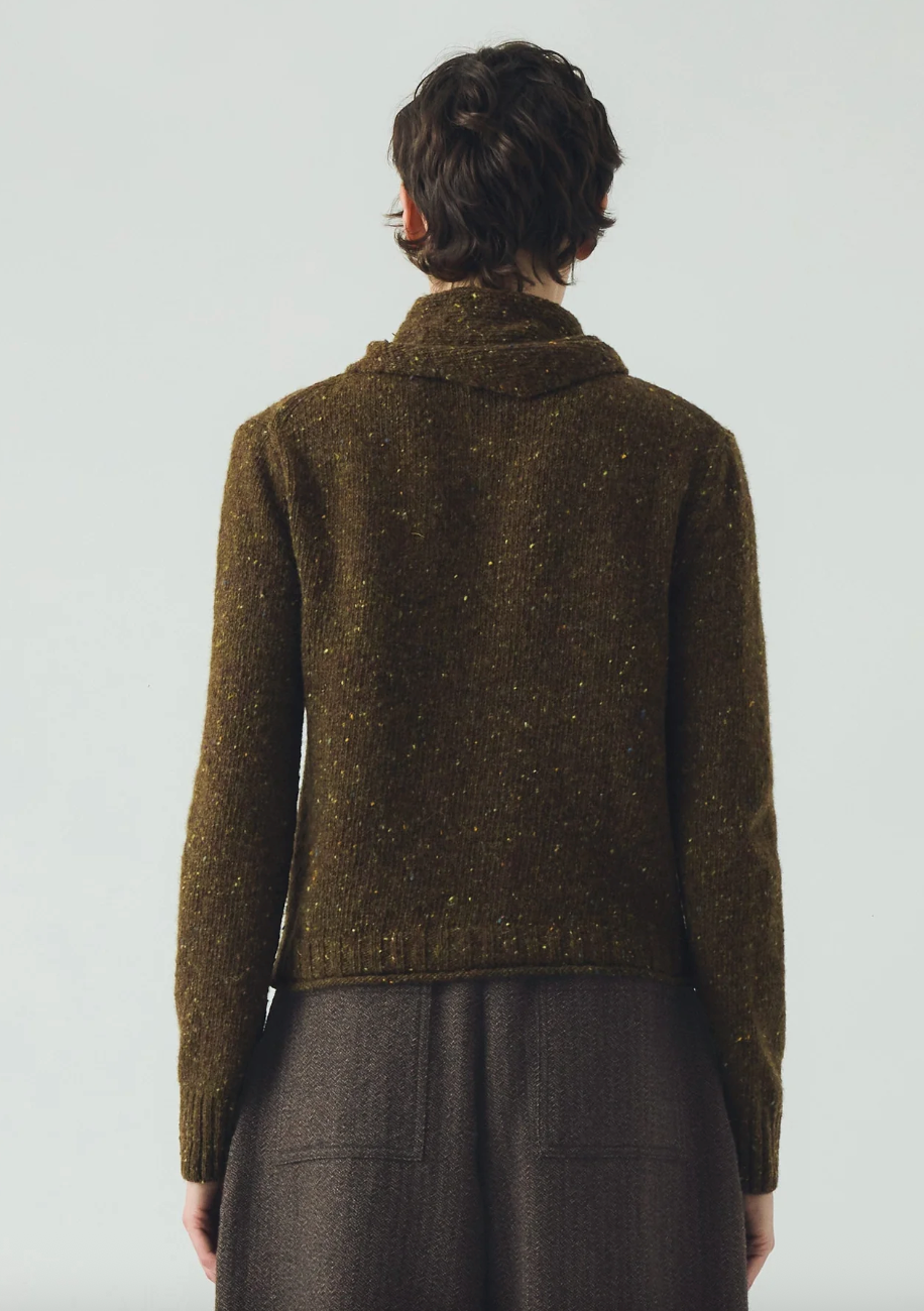 Donegal Merino Neckerchief Cardigan Darkest Olive