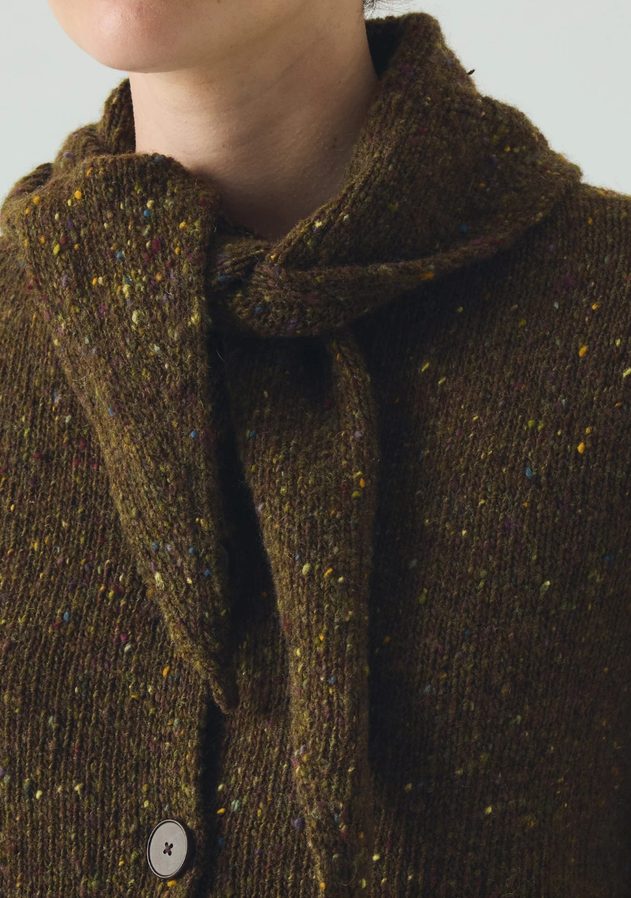 Donegal Merino Neckerchief Cardigan Darkest Olive