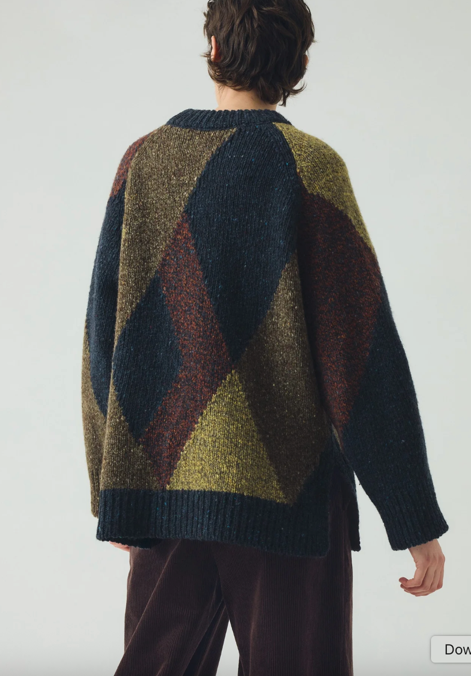 Marled Argyle Blocked Sweater Olive Multi