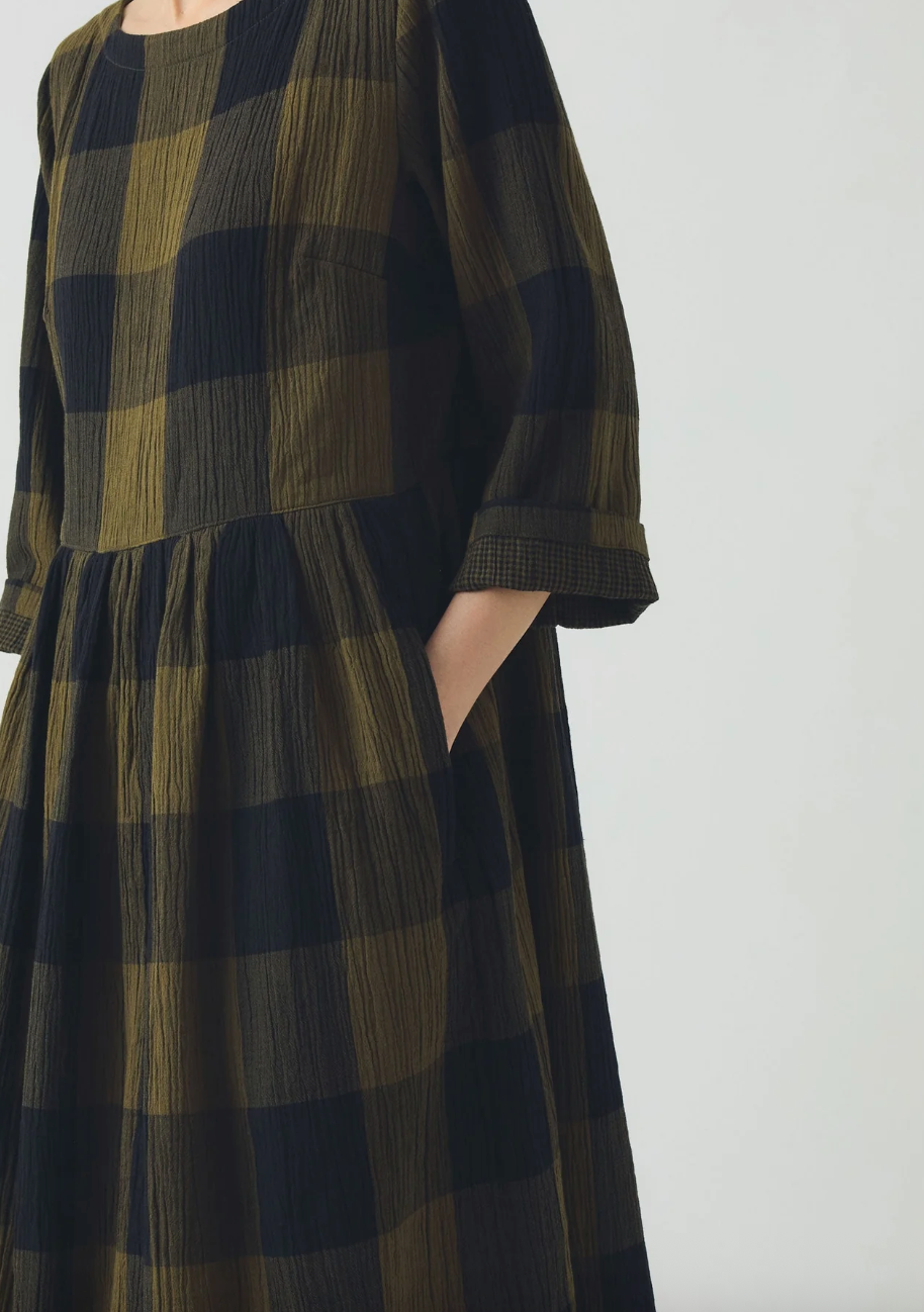 Freya Crinkle Cotton Dress Olive Black