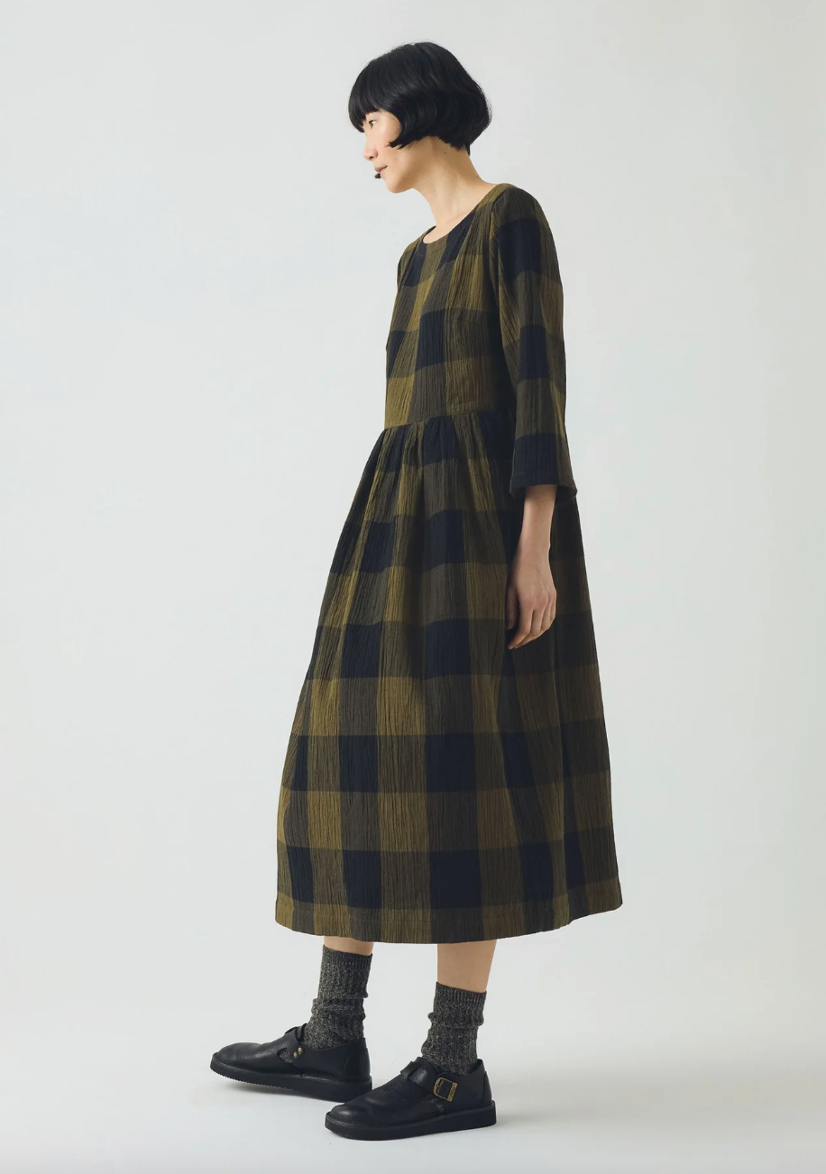 Freya Crinkle Cotton Dress Olive Black
