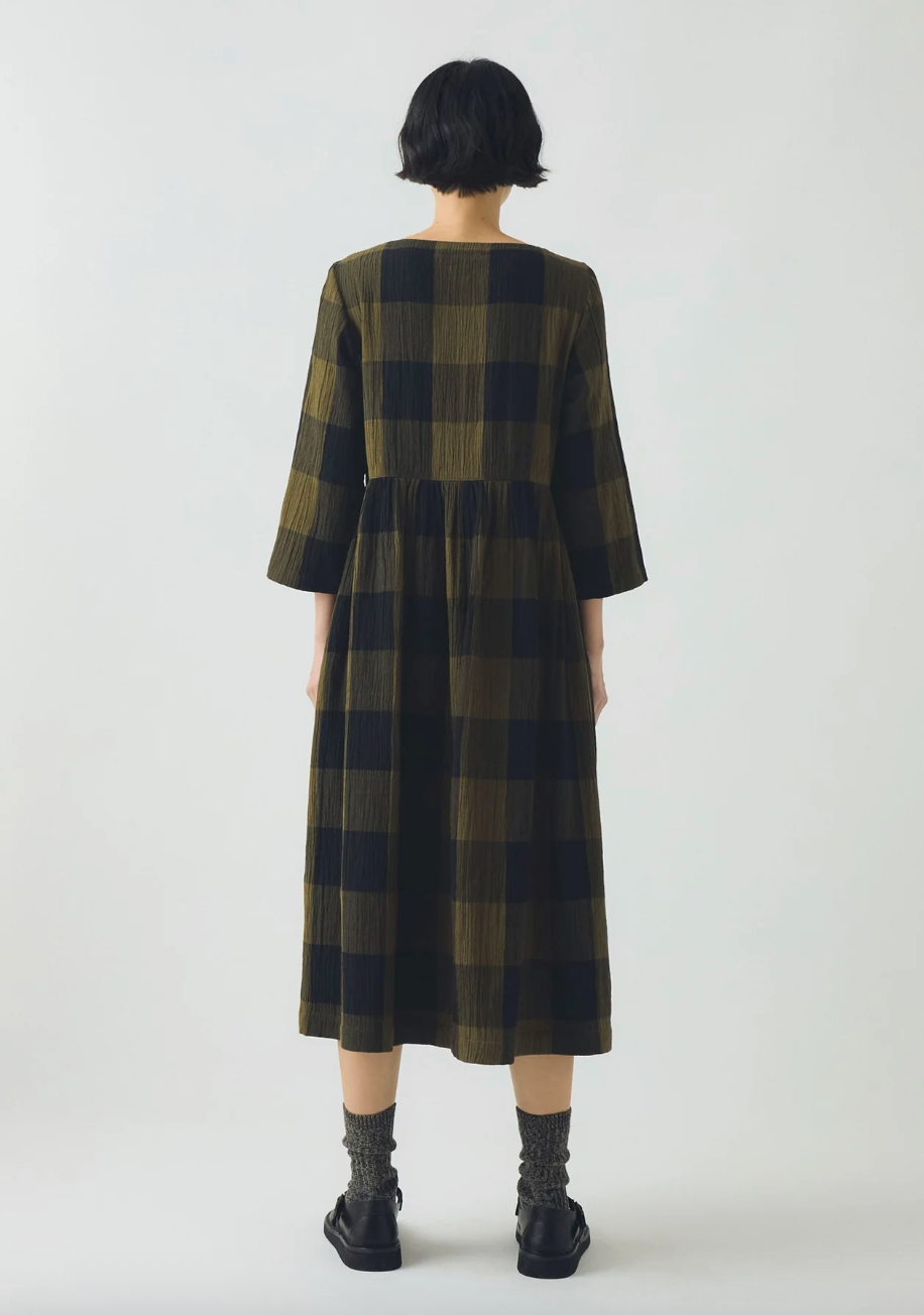 Freya Crinkle Cotton Dress Olive Black