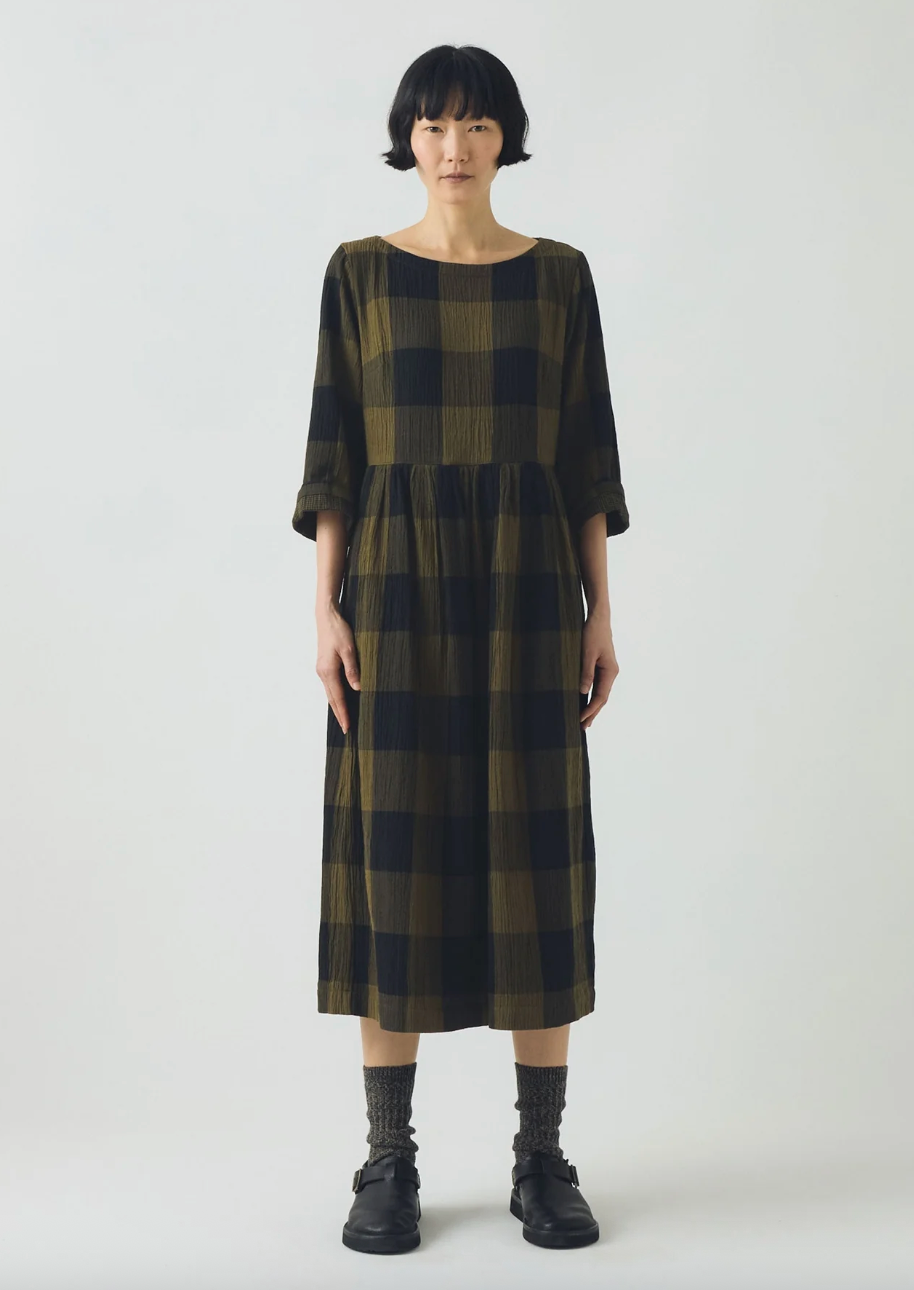 Freya Crinkle Cotton Dress Olive Black