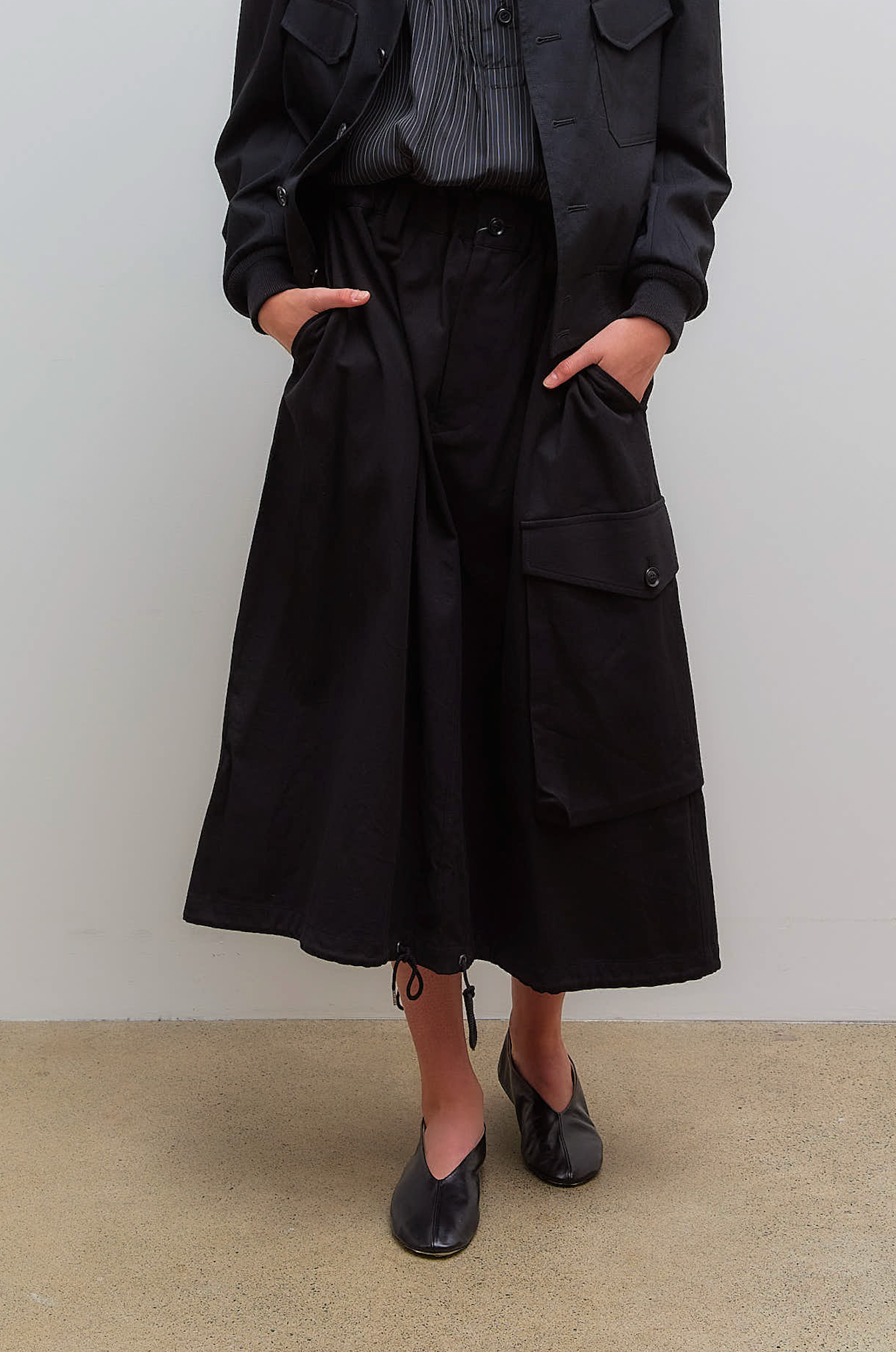Fish-Tail Skirt Mixed Weave Gabardine Black