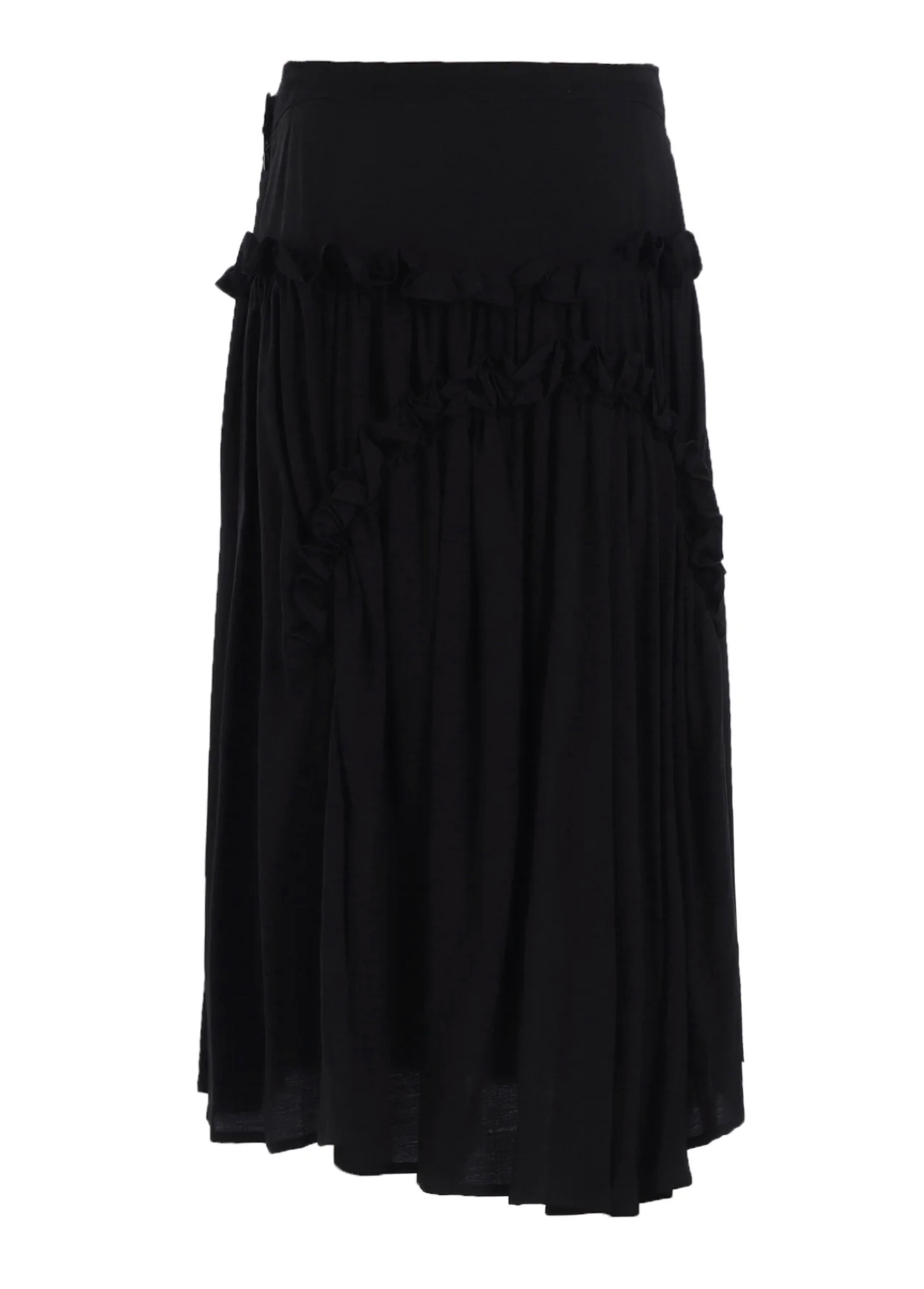 Frill Gather Skirt Hard Twist Skirt Black