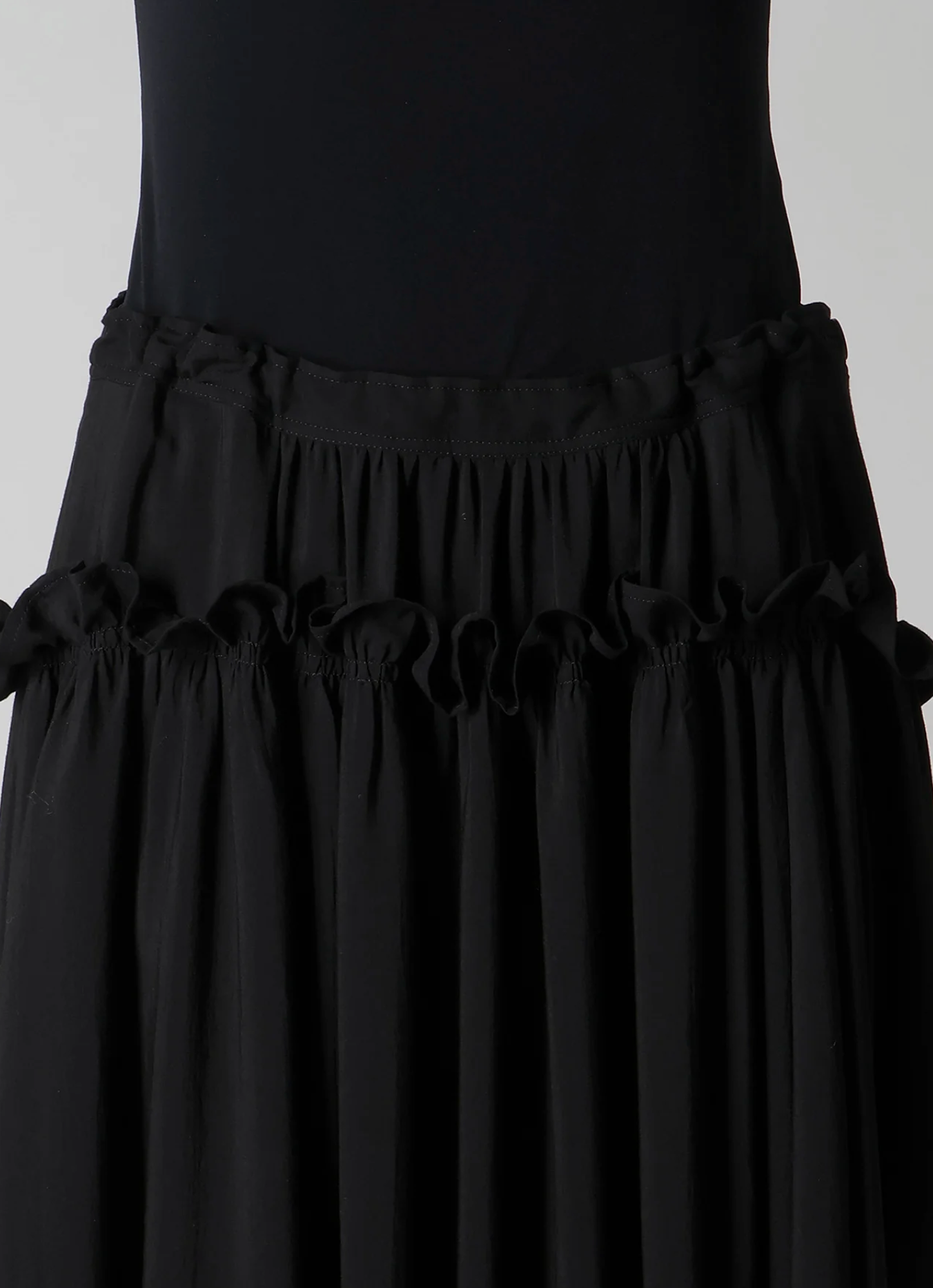 Frill Gather Skirt Hard Twist Skirt Black