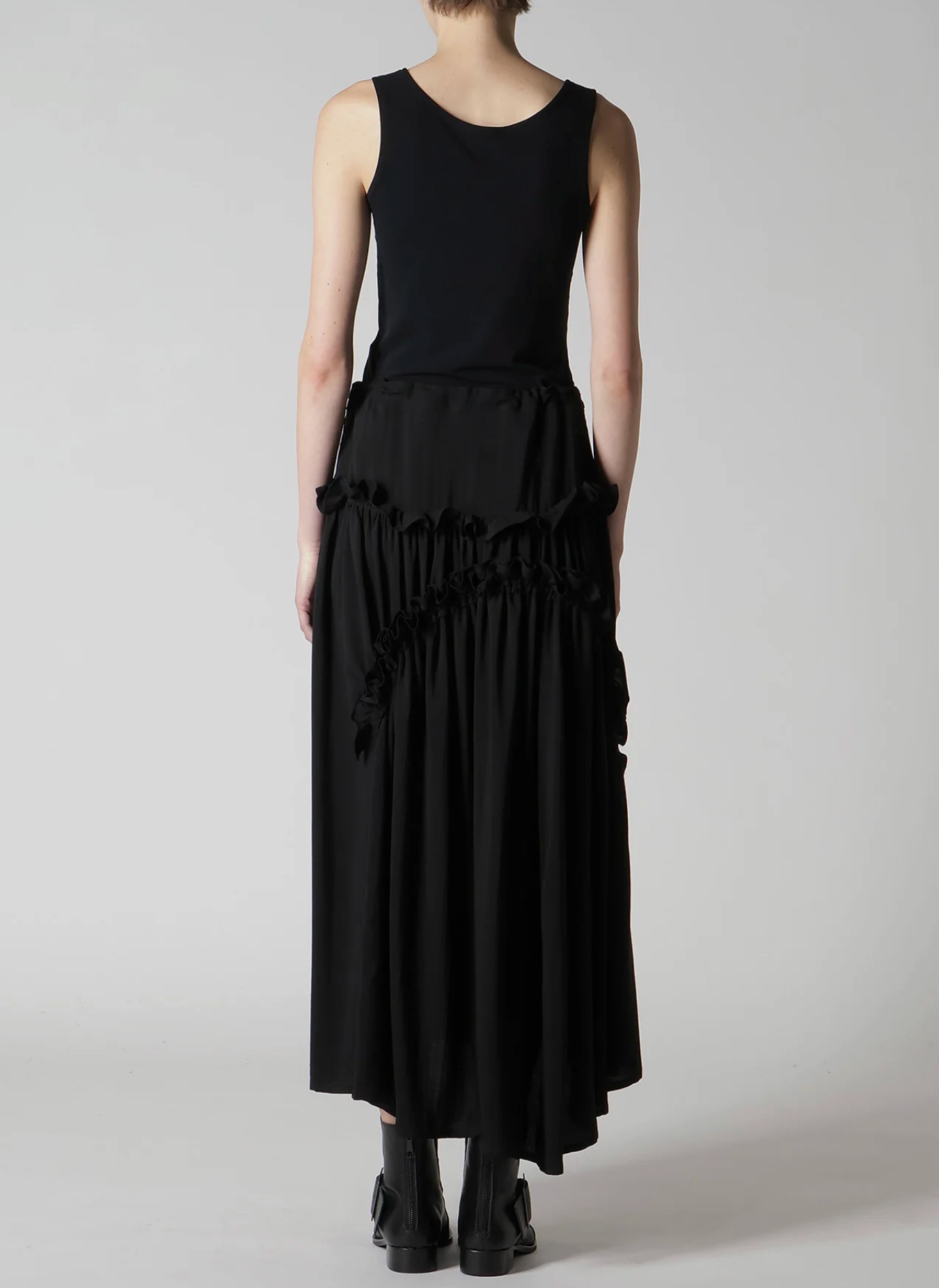 Frill Gather Skirt Hard Twist Skirt Black