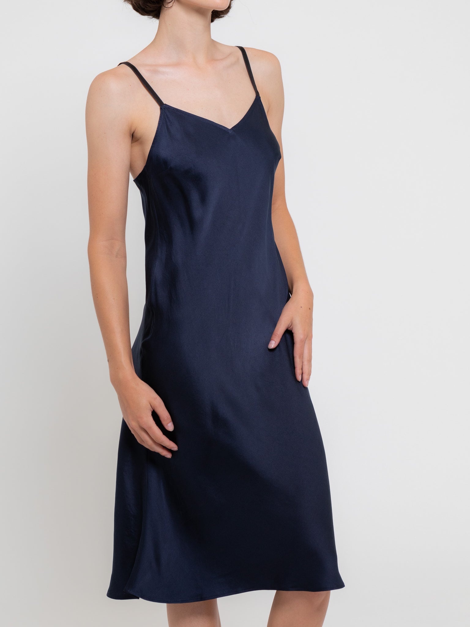 Simple Slip Dress Silk Navy