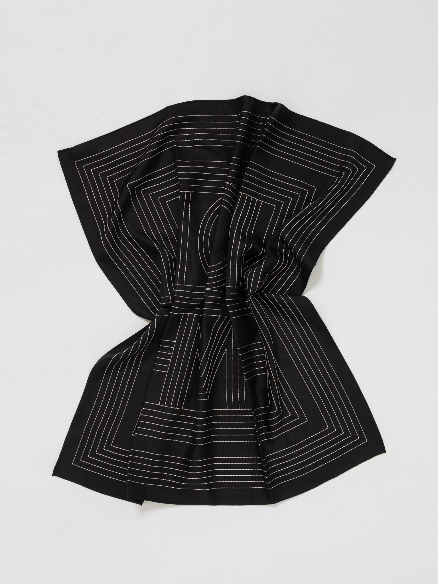 Striped Embroidered Monogram Silk Scarf Black